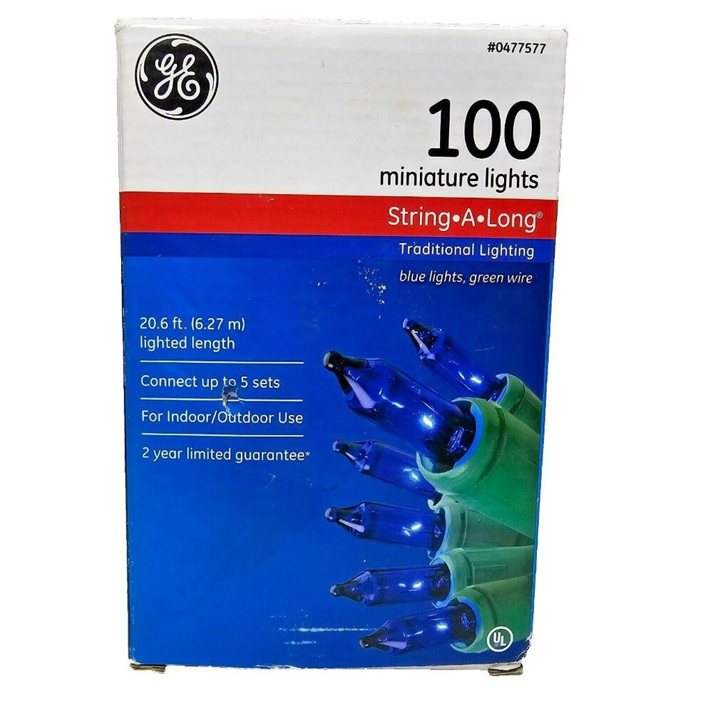 GE 100ct Miniature String Lights NEW Blue Bulb / Green Wire 20.6ft String-A-Long